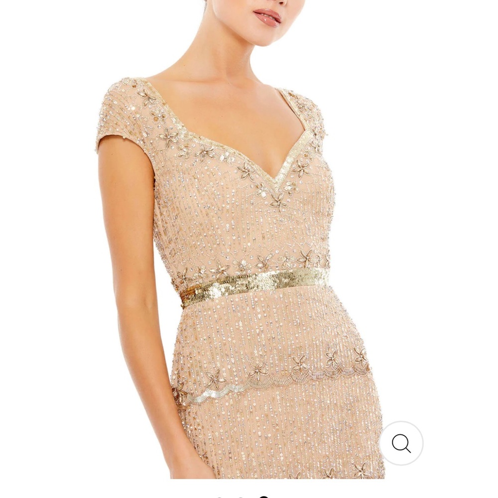new Mac Duggal CAP SLEEVE EMBELLISHED COLUMN GOWN in nude - Picture 2 of 8